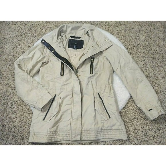 H&M Womens Beige Jacket Tan US 4 Eur 34 Small Pockets Zipper - Picture 1 of 7